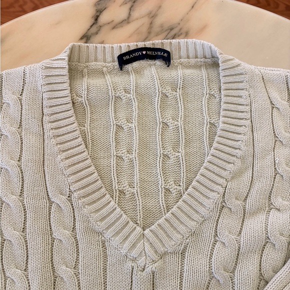 Brandy❤️Melville Soft Cable-Knit V-Neck Sweater in Light Mint Green | Size Small - Picture 4 of 5
